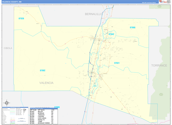 Valencia County, NM Zip Code Map