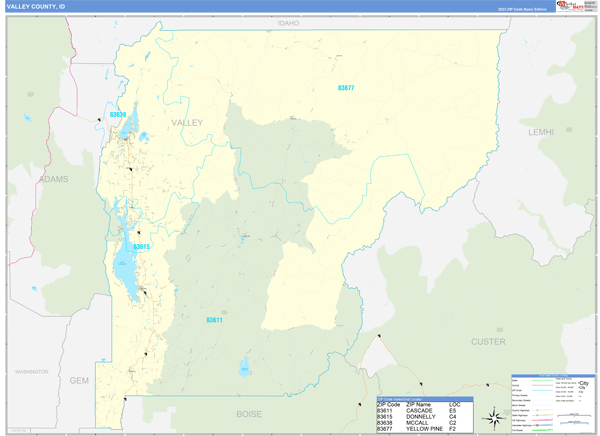 Valley County, ID Wall Map Basic Style