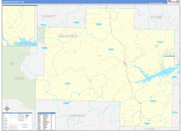 Van Buren County AR Zip Code Wall Map Basic Style by MarketMAPS MapSales
