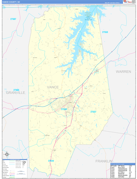 Vance County Wall Map Basic Style