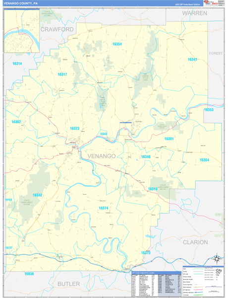 Venango County, PA Wall Map Basic Style