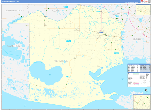 Vermilion Parish (County), LA Zip Code Wall Map