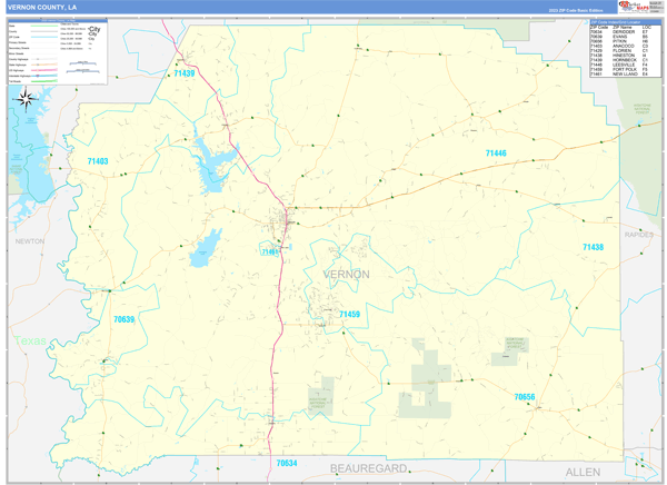 Vernon Parish (County), LA Zip Code Wall Map