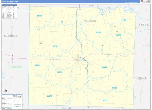 Vernon County, MO Wall Map Basic Style