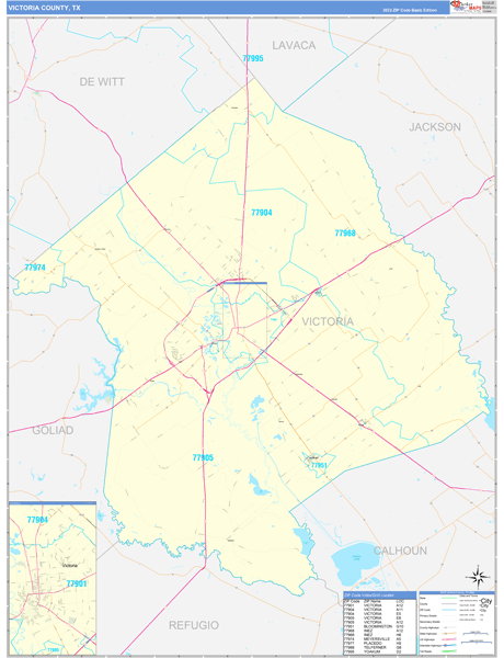 Victoria County, TX Zip Code Wall Map