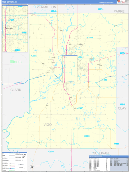 Vigo County, IN Carrier Route Wall Map