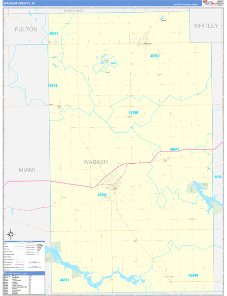 Wabash County, IN Wall Map Basic Style