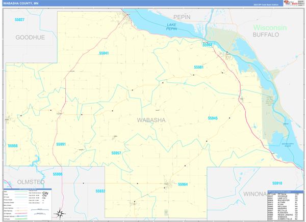 Wabasha County, MN Zip Code Wall Map