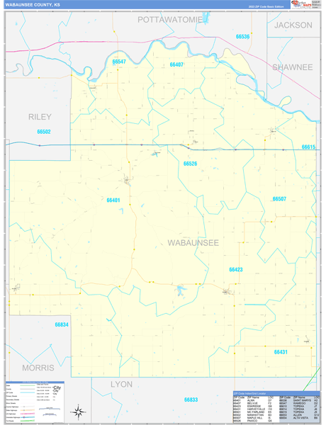 Wabaunsee County, KS Wall Map Basic Style
