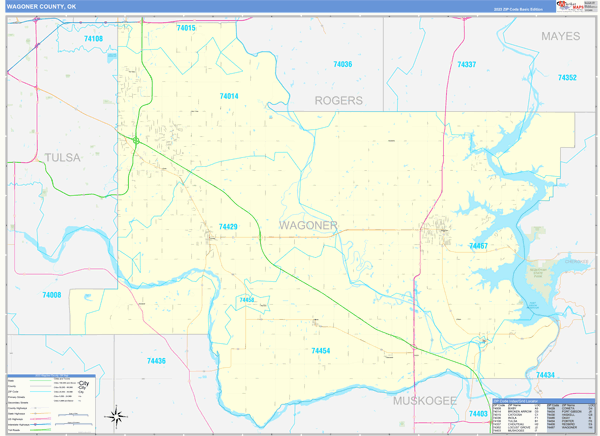Wagoner County, OK Zip Code Wall Map