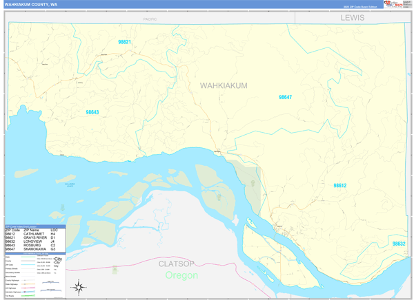 Wahkiakum County, WA Carrier Route Wall Map