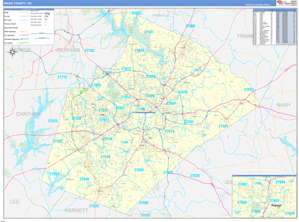 Wake County, NC Carrier Route Wall Map