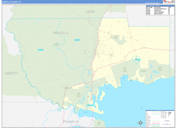 Wakulla County, FL Carrier Route Wall Map