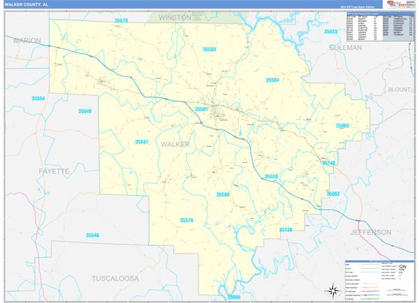 Walker County Wall Map Basic Style