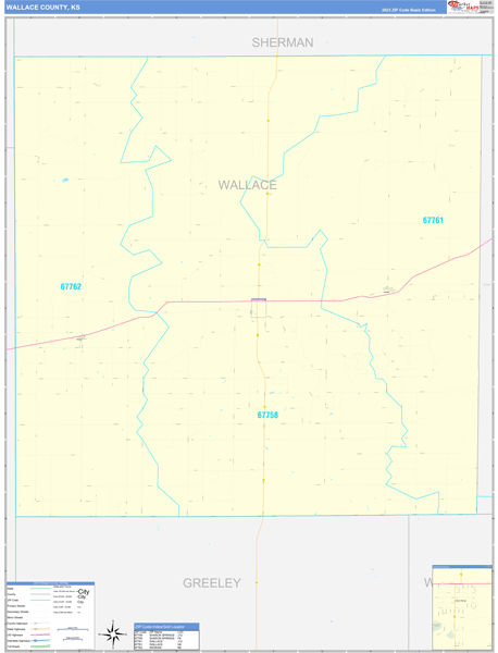 Wallace County, KS Wall Map Basic Style