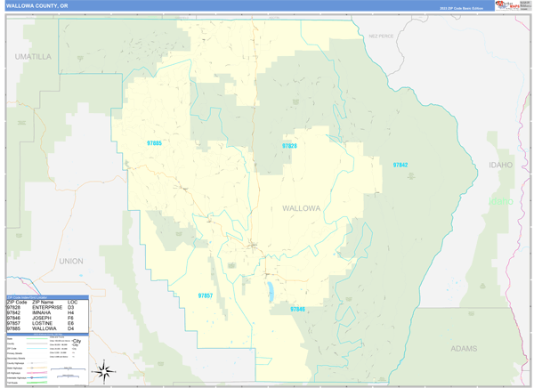 Wallowa County, OR Zip Code Wall Map