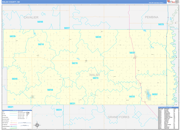 Walsh County, ND Zip Code Wall Map