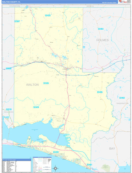 Walton County, FL Zip Code Wall Map