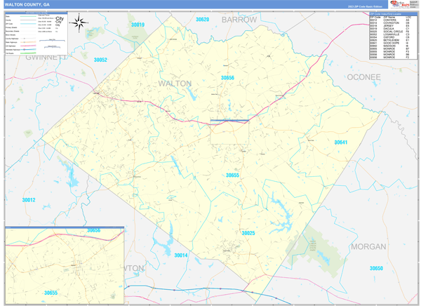 Walton County, GA Zip Code Wall Map Basic Style by MarketMAPS
