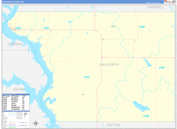 Walworth County, SD Wall Map Basic Style