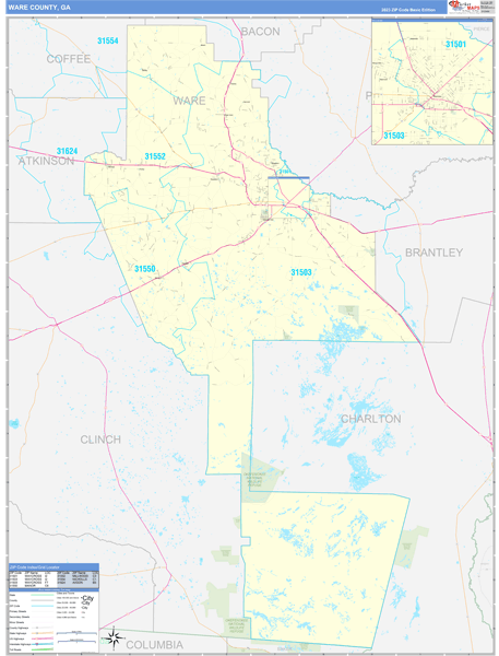 Ware County Wall Map Basic Style