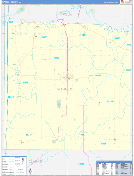 Warren County, IA Wall Map Basic Style