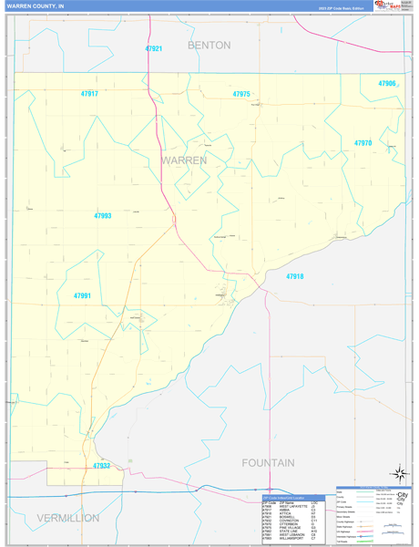 Warren County, IN Zip Code Map