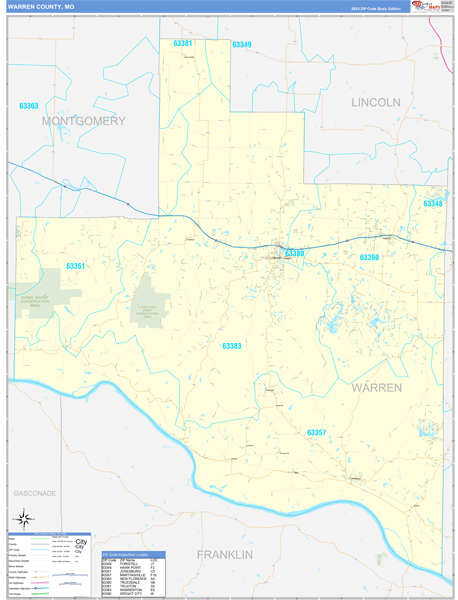 Warren County, MO Zip Code Wall Map
