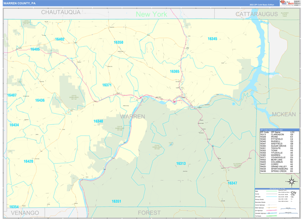 Warren County, PA Carrier Route Wall Map