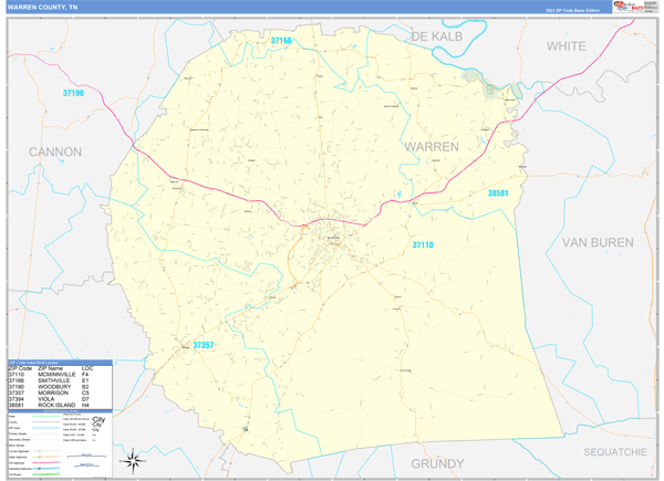 Warren County, TN Wall Map Basic Style