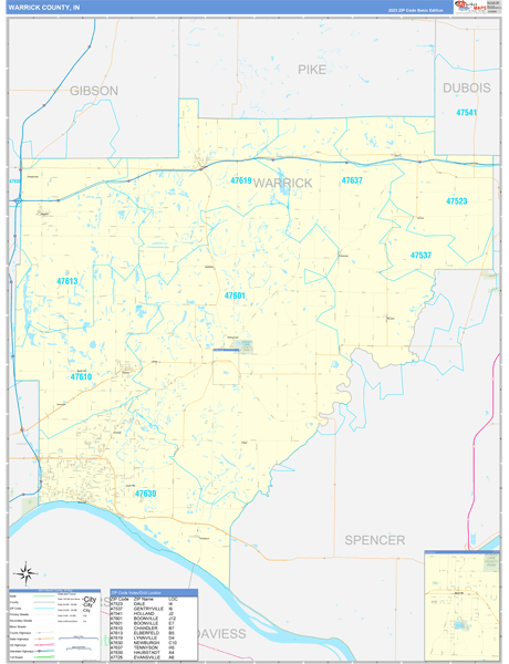 Warrick County, IN Zip Code Map