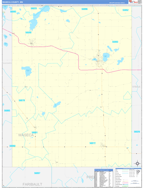 Waseca County, MN Wall Map Basic Style
