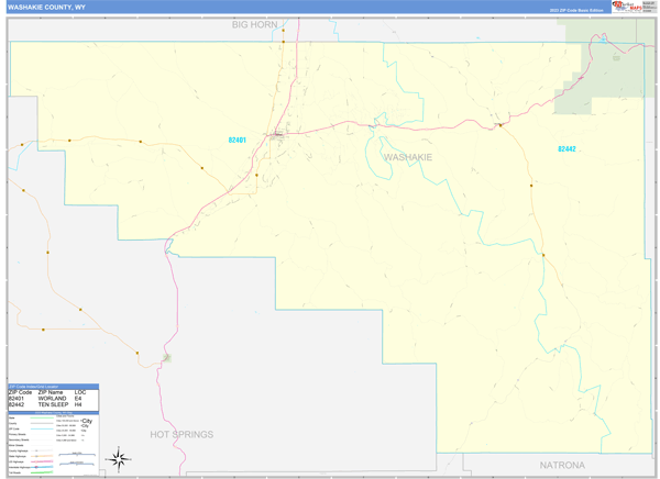 Washakie County, WY Zip Code Wall Map