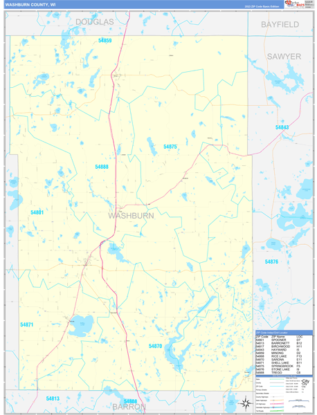 Washburn County, WI Carrier Route Wall Map