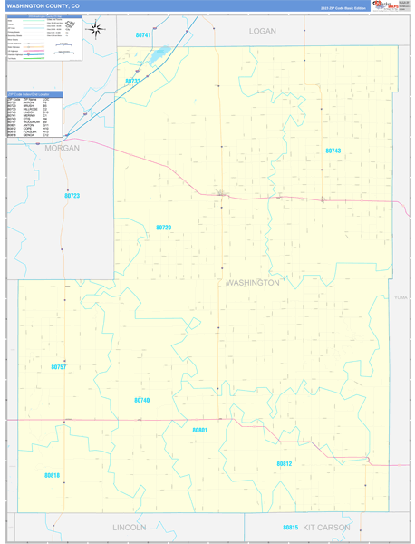Washington County, CO Wall Map Basic Style
