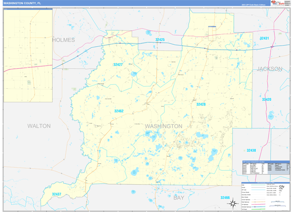 Washington County, FL Zip Code Wall Map