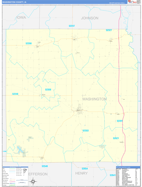Washington County, IA Wall Map Basic Style