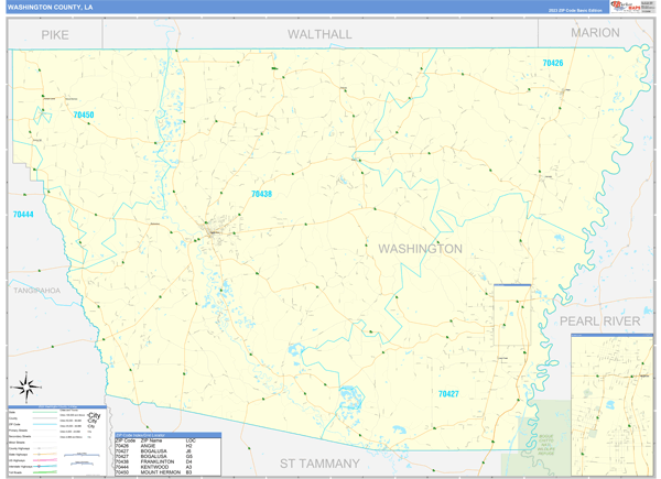 Washington Parish (County), LA Zip Code Wall Map