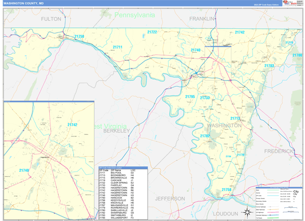 Washington County Wall Map Basic Style