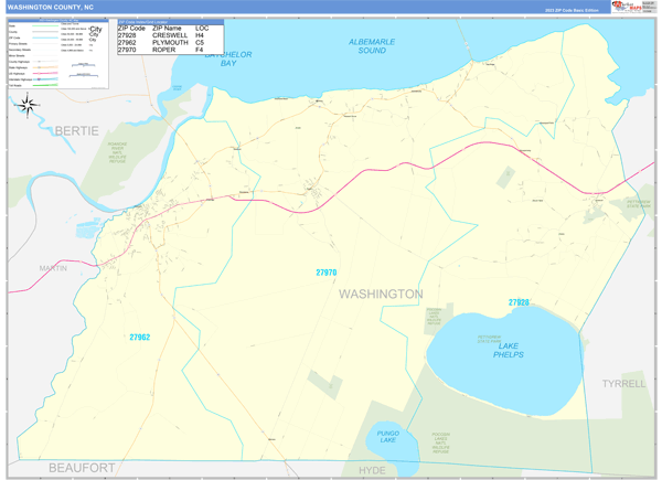Washington County, NC Carrier Route Wall Map
