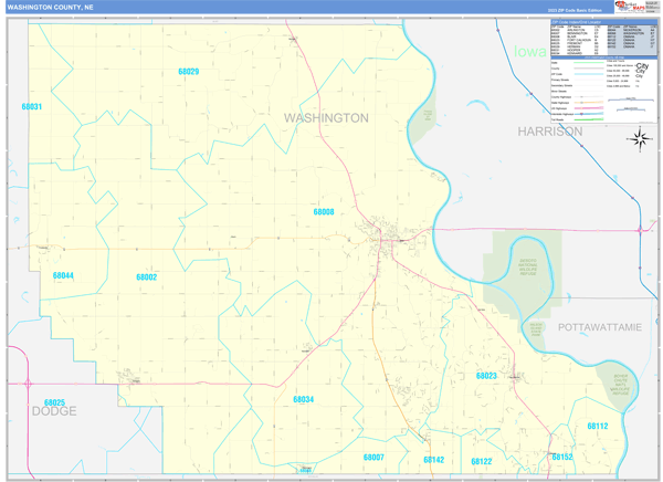 Washington County Ne Zip Code Wall Map Basic Style By Marketmaps