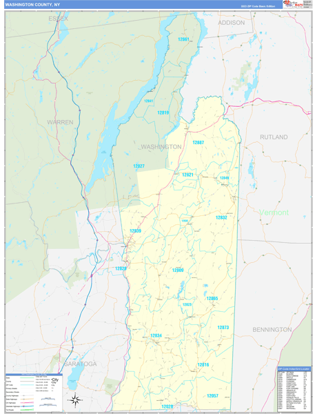 Washington County, NY Zip Code Wall Map