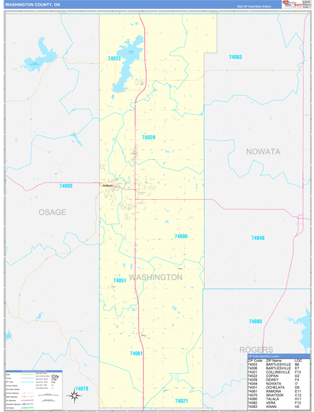 Washington County, OK Wall Map Basic Style