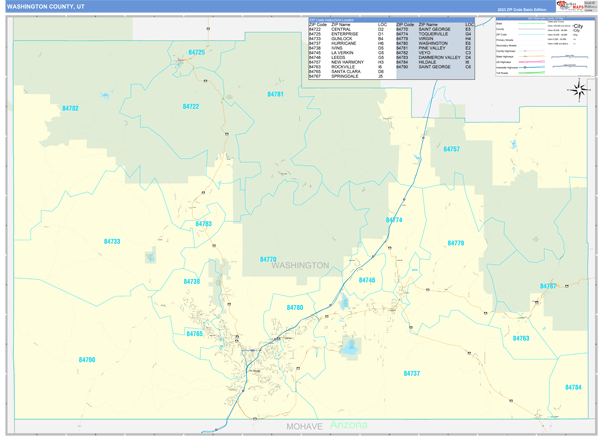 Washington County, UT Zip Code Map