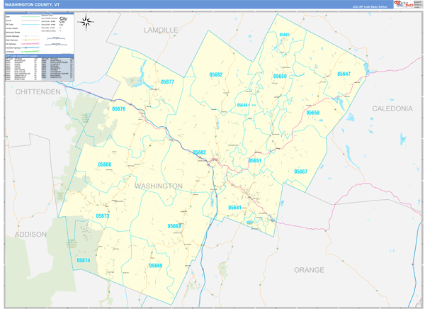 Washington County, VT Zip Code Map