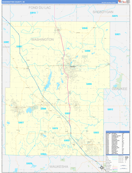 Washington County, WI Carrier Route Wall Map