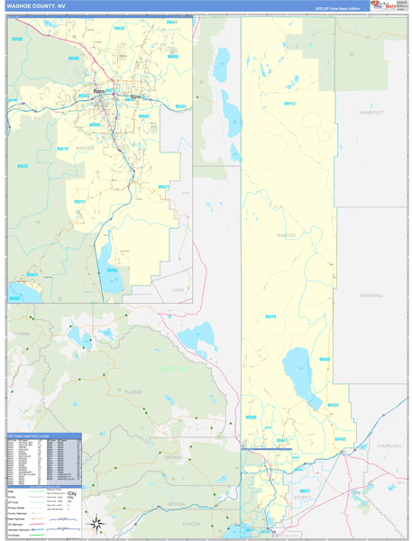 Washoe County, NV Zip Code Wall Map