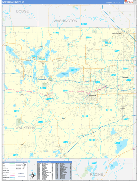 Waukesha County, WI Zip Code Wall Map
