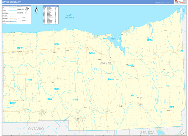 Wayne County Wall Map Basic Style