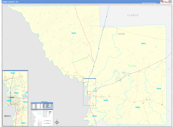 Webb County, TX Carrier Route Wall Map